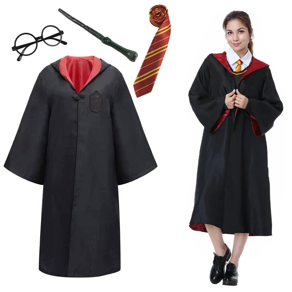 PATPAT Wizard Costume Robe Set Cosplay Costumes for Women Men School Magic Wizard Cloak with Harry Potter Wands, Tie & Glasses for Adult Teens, Suggest Height 170-175cm PATPAT Wizard Costume Robe Set Cosplay Costumes for Women Men School Magic Wizard Cloak with Harry Potter Wands, Tie & Glasses for Adult Teens, Suggest Height 170-175cm